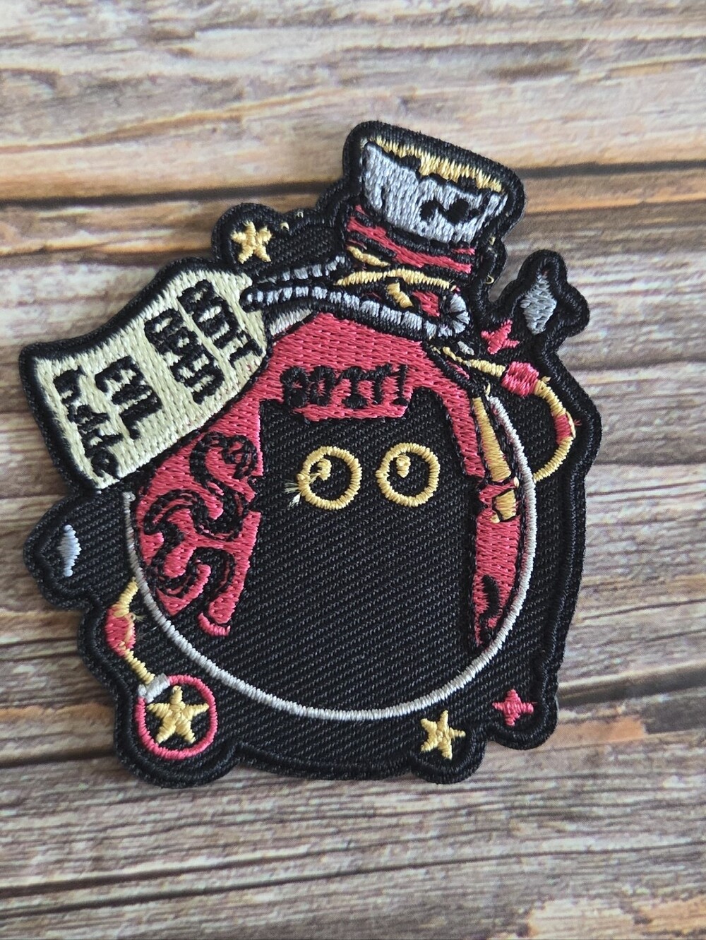 Don't Open Evil Inside Black Cat Witch  Goth Embroidered Iron on Patch